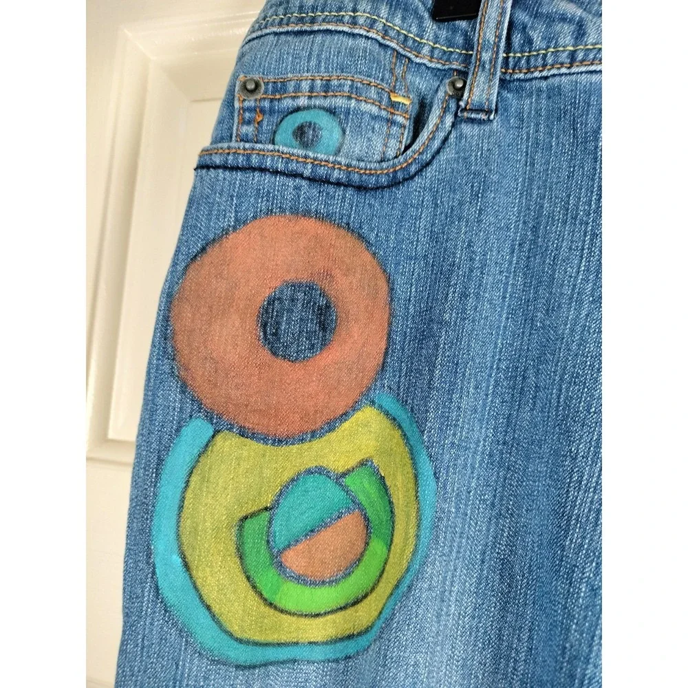 VTG ZANA-DI Custom Painted Flare Jeans Women's 11 Y2K Boho Hippie Mid Rise